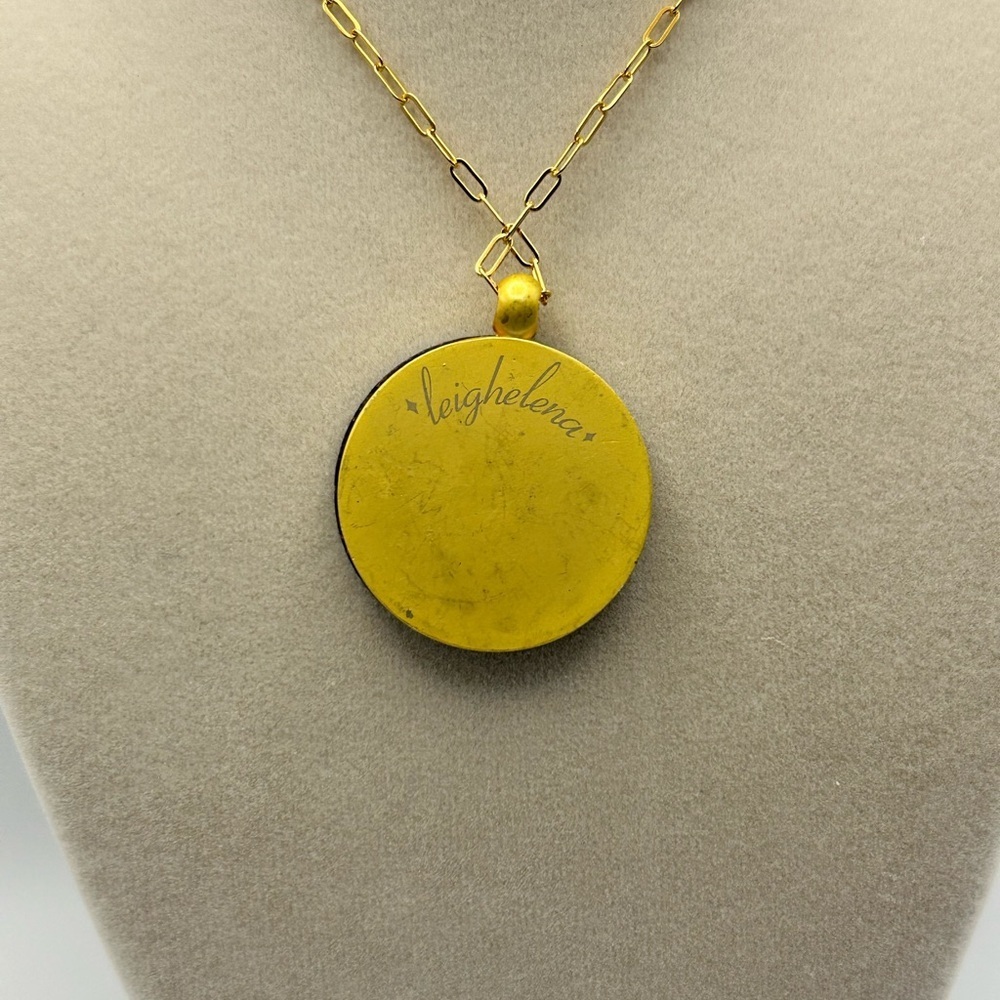 LeighElena Blue Magnetic Pendant Necklace Handmade Ceramic Artisan 18" Gold-tone - Picture 3 of 9